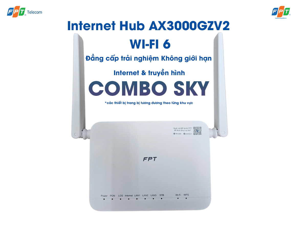 mặt đứng thiết bị wifi 6 ax3000gzv2 ở gói cước combo sky của fpt