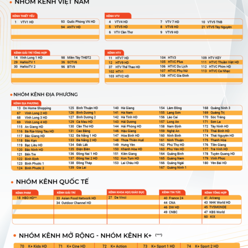 danh sách kênh khi khách hàng đăng ký gói dịch vụ truyền hình Max của FPT Play