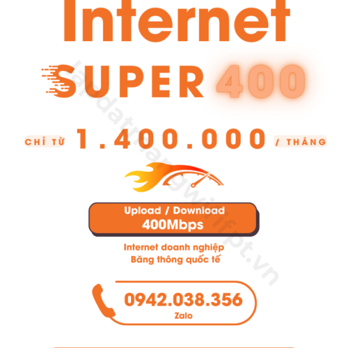 internet super 400 là dịch vụ internet của FPT dành cho doanh nghiệp, tốc độ upload/download 400mbps chỉ từ 1.400.000 / tháng, kèm băng thông quốc tế, gọi ngay 0942038356 để được tư vấn